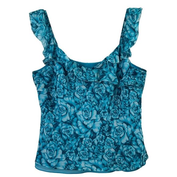 Ann Taylor Tops - Ann Taylor Women's L Floral Ruffle Sleeveless Top 100% Silk Lined Teal Flowy